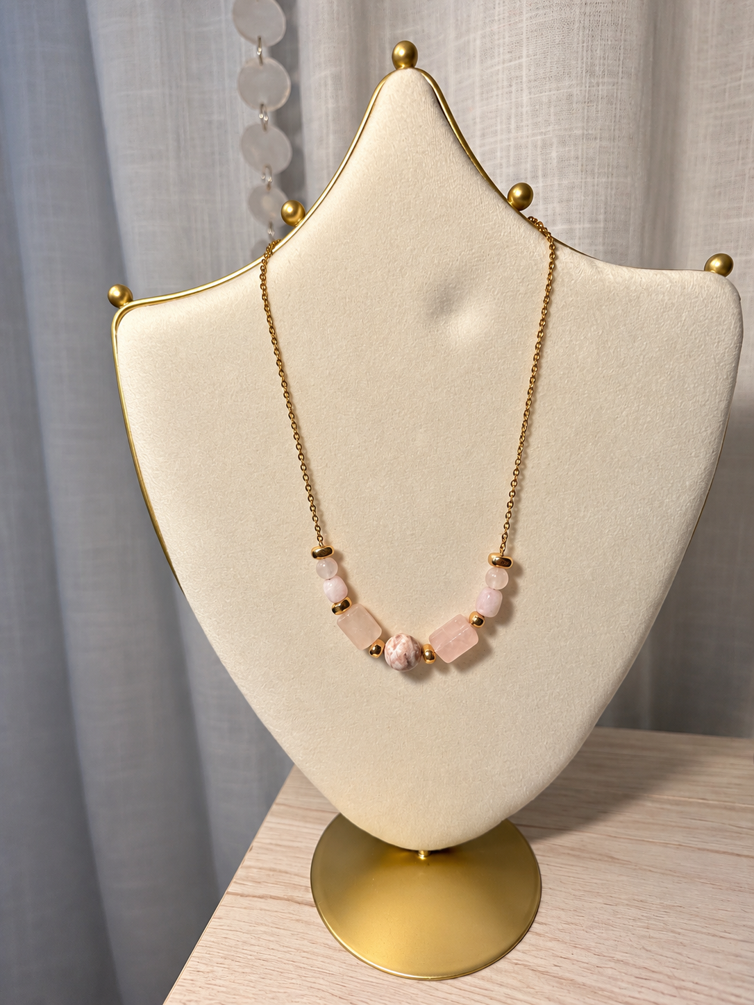 Blush Bloom Necklace — Kunzite, Rose Quartz, Cherry Blossom Agate & Gold-Plated Hematite