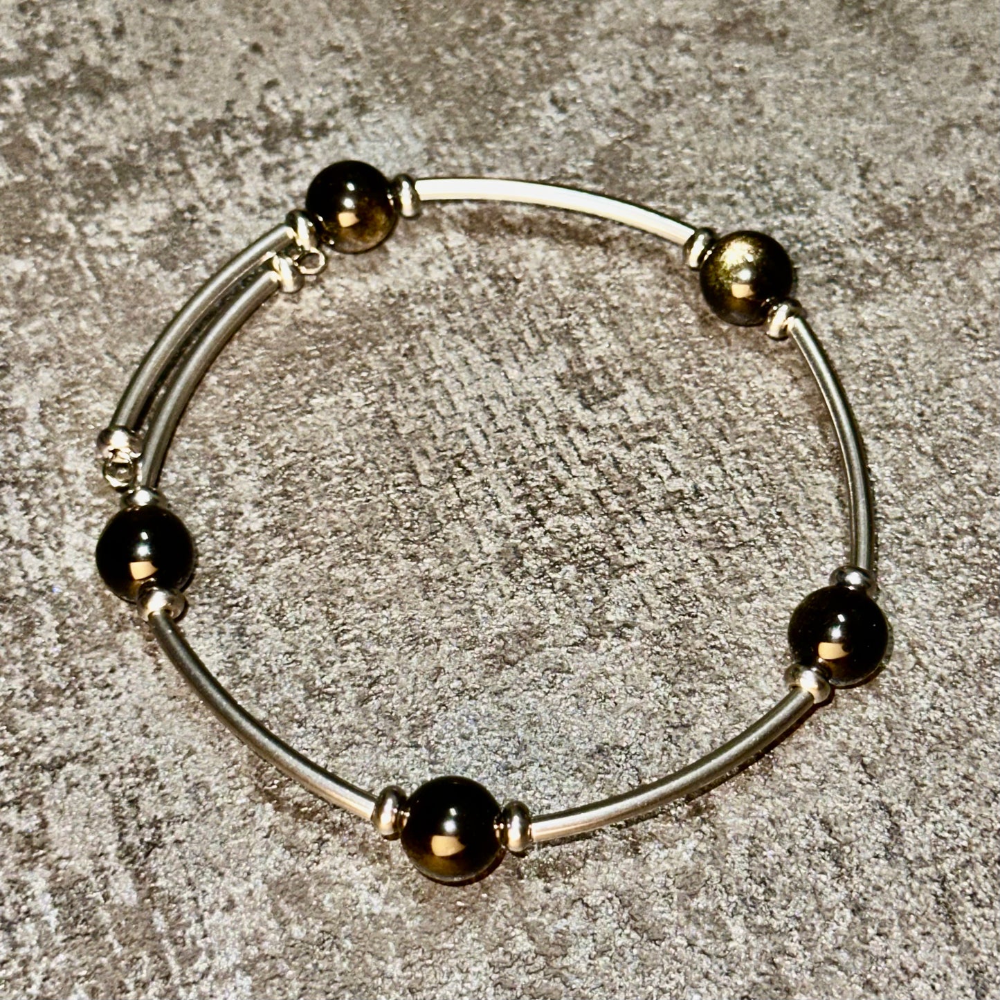 Midnight Shield – Black Obsidian Memory Wire Bracelet