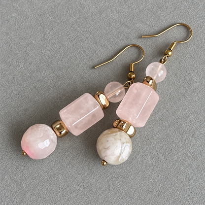 Blush Bloom Earrings — Rose Quartz, Agate &amp; Gold-Plated Hematite