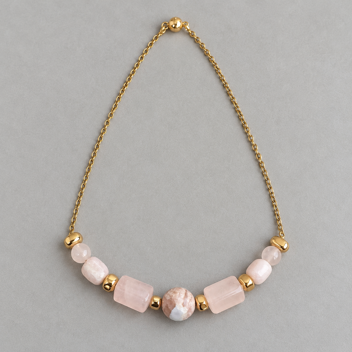 Blush Bloom Necklace — Kunzite, Rose Quartz, Cherry Blossom Agate & Gold-Plated Hematite
