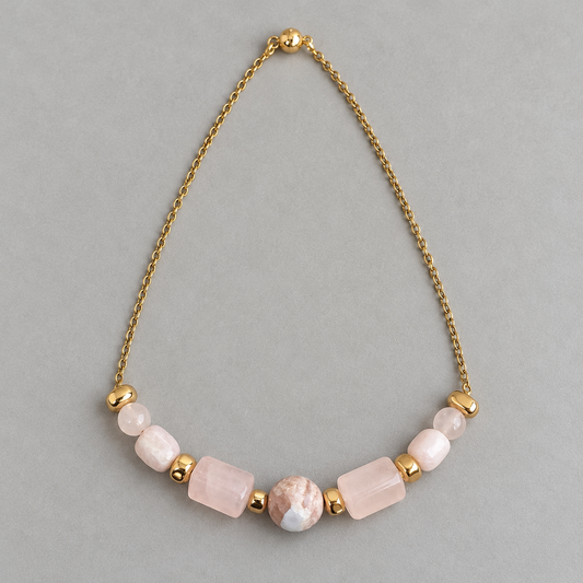 Blush Bloom Necklace — Kunzite, Rose Quartz, Cherry Blossom Agate & Gold-Plated Hematite