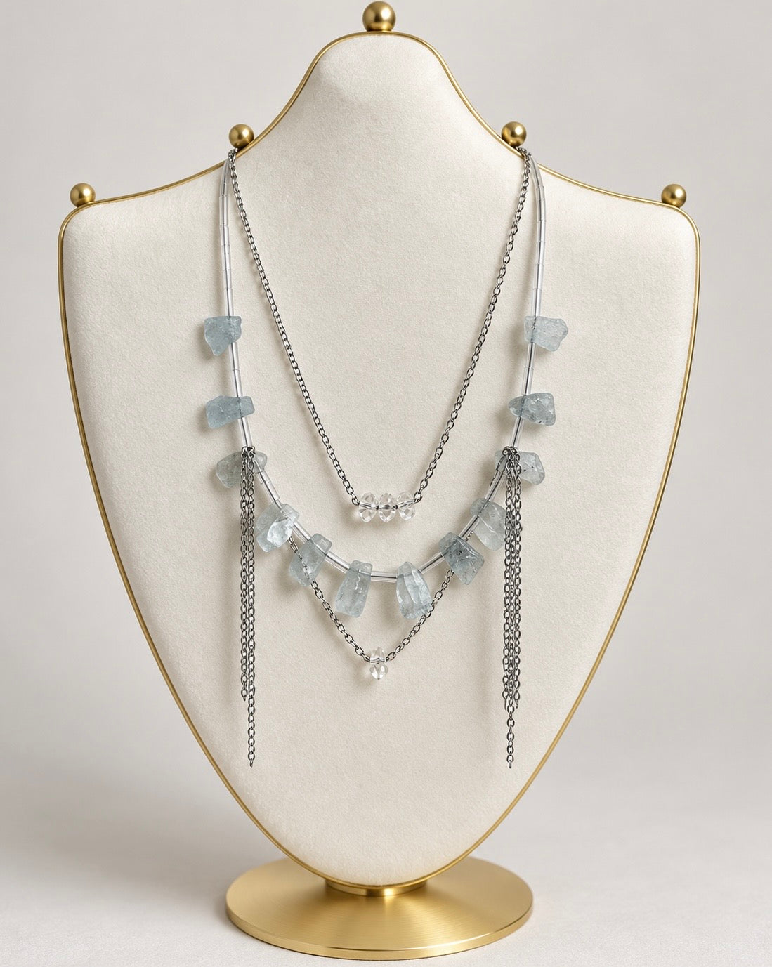 Snow Queen — One-of-a-Kind Aquamarine & Crystal Necklace