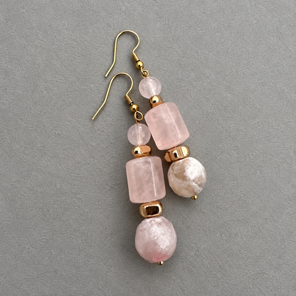 Blush Bloom Earrings — Rose Quartz, Agate &amp; Gold-Plated Hematite