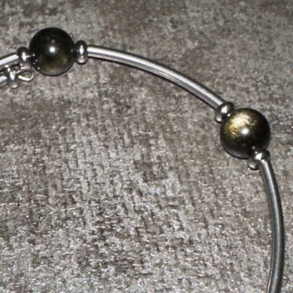 Midnight Shield – Black Obsidian Memory Wire Bracelet