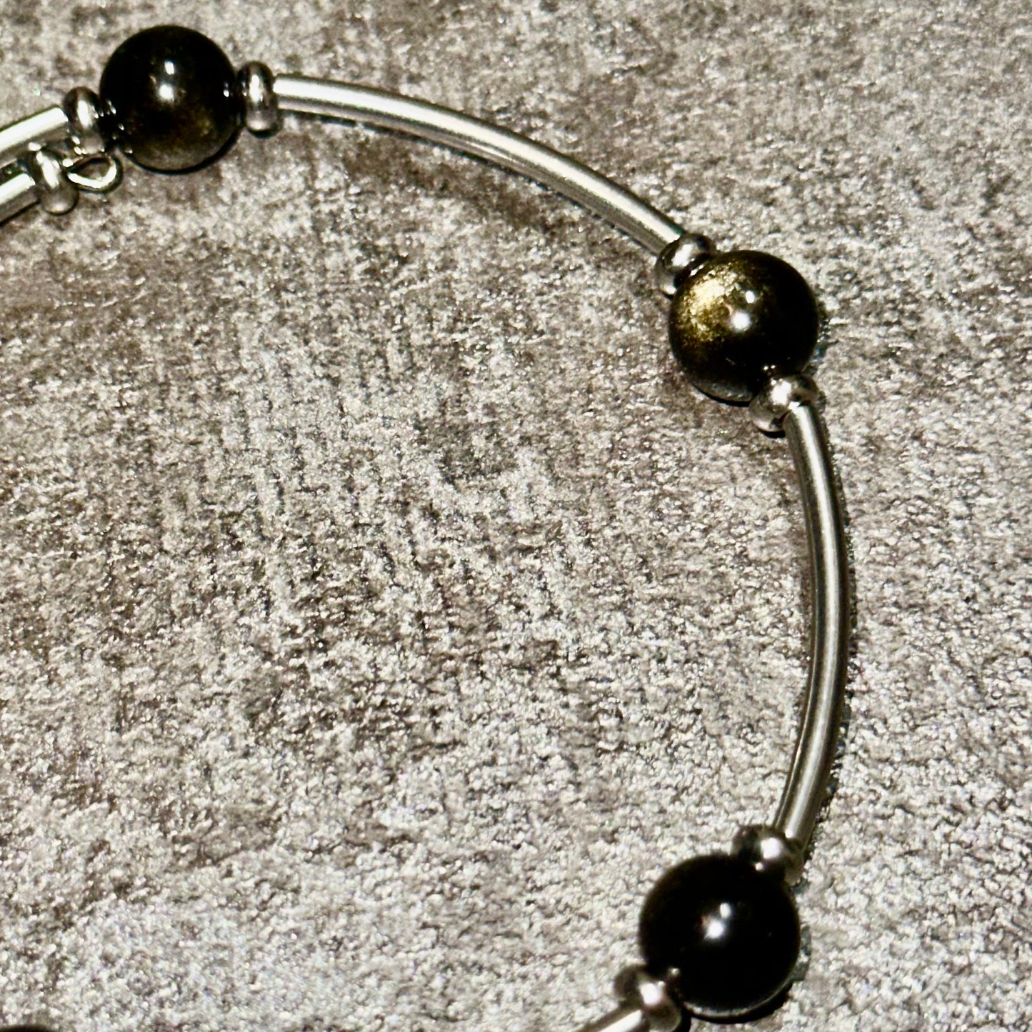 Midnight Shield – Black Obsidian Memory Wire Bracelet