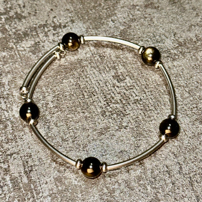 Midnight Shield – Black Obsidian Memory Wire Bracelet