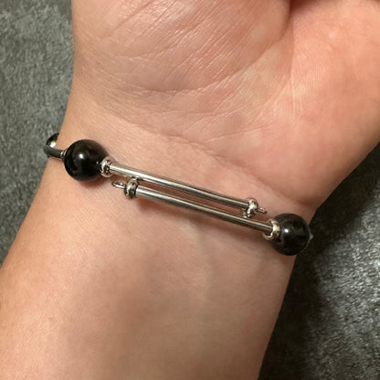 Midnight Shield – Black Obsidian Memory Wire Bracelet