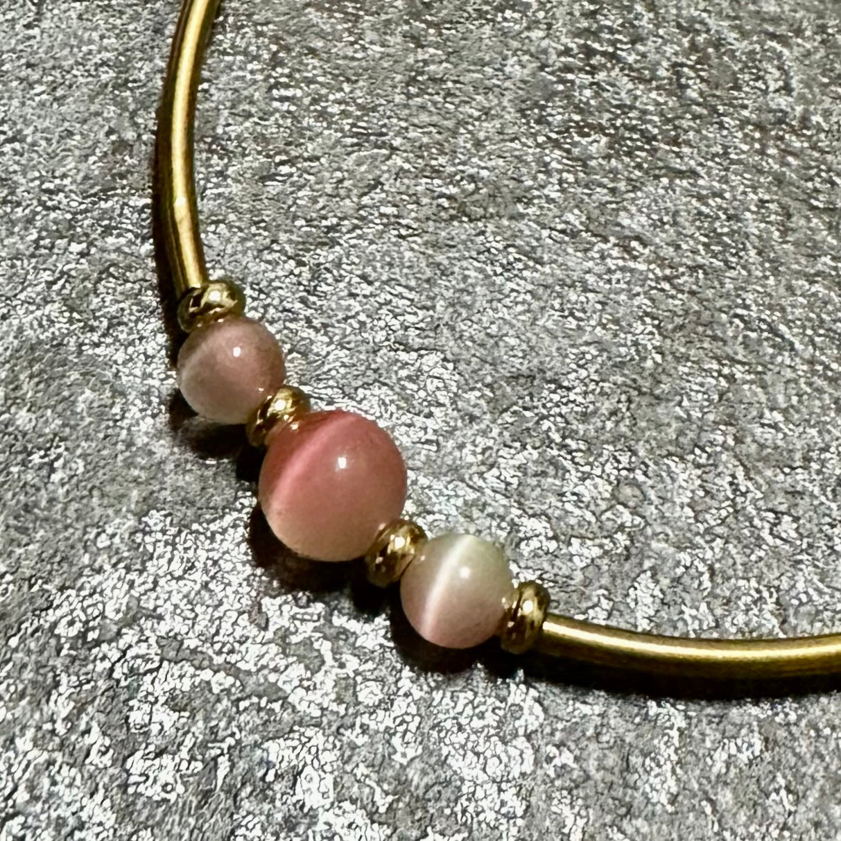 Handmade Memory Wire Bracelet with Natural Green Opal