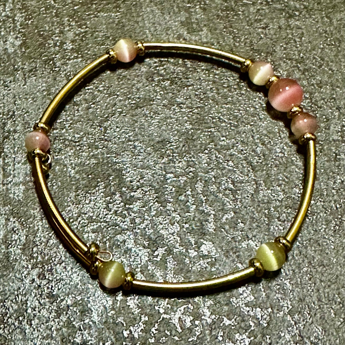 Handmade Memory Wire Bracelet with Natural Green Opal