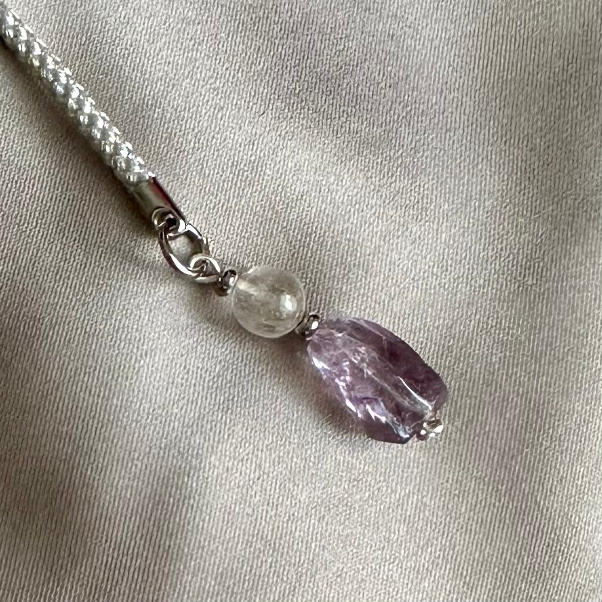 Crystal Harmony – Amethyst & Clear Quartz Phone Charm