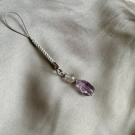 Crystal Harmony – Amethyst & Clear Quartz Phone Charm