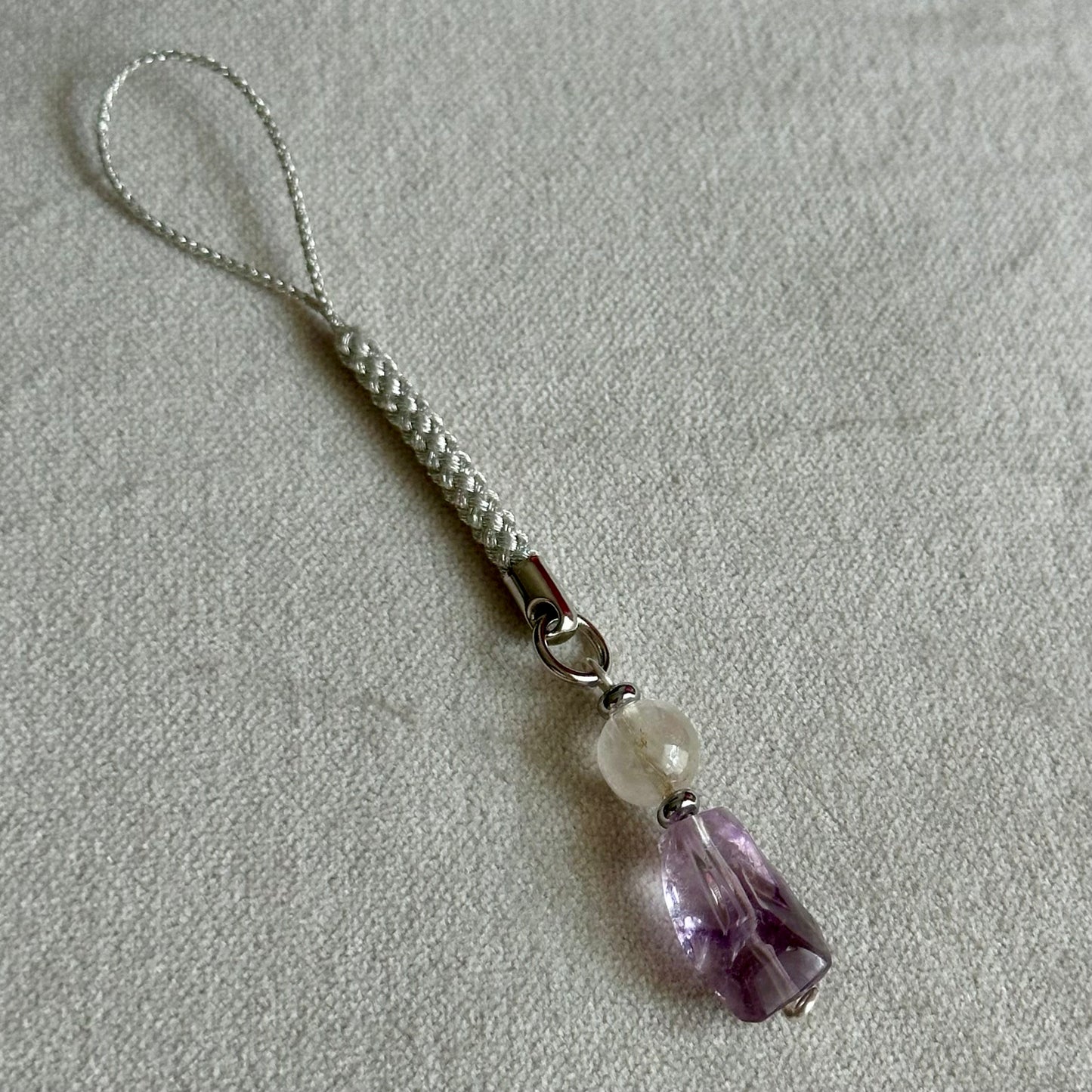 Crystal Harmony – Amethyst & Clear Quartz Phone Charm