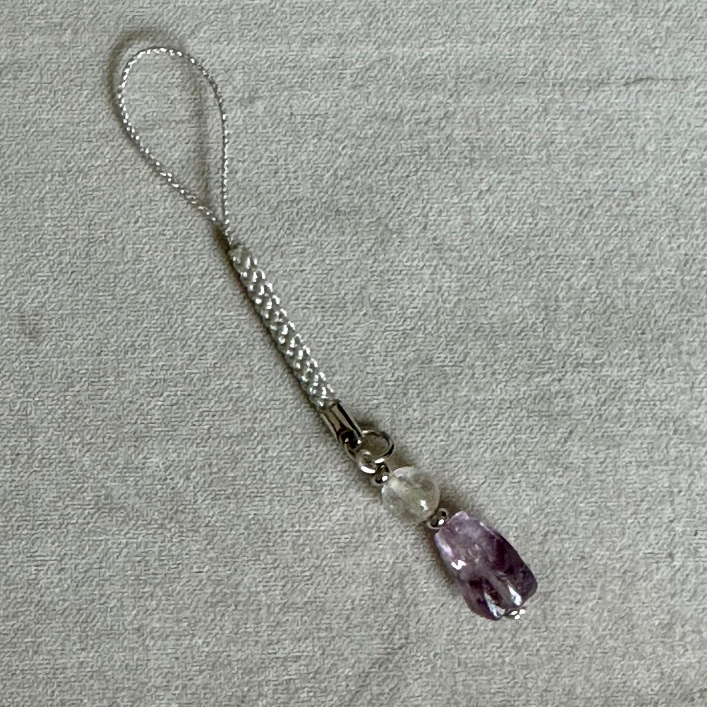 Crystal Harmony – Amethyst & Clear Quartz Phone Charm