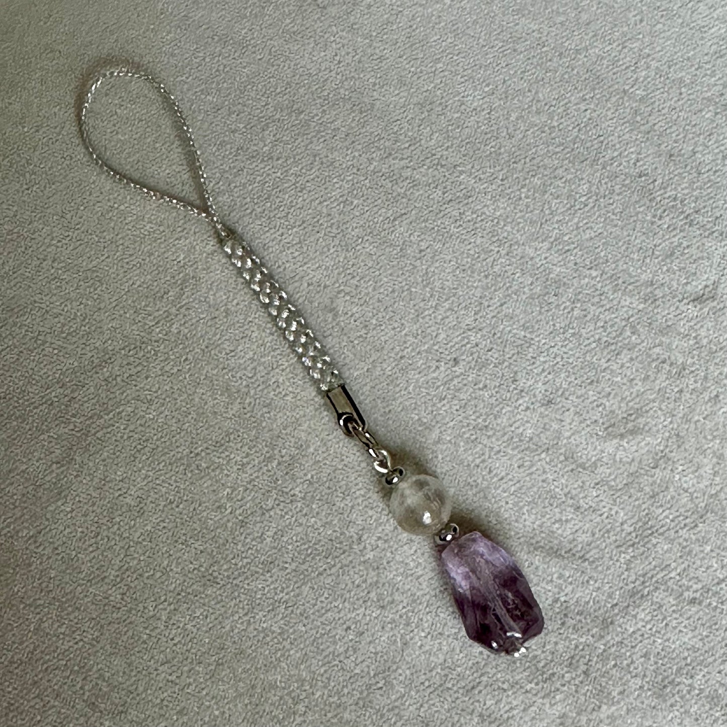 Crystal Harmony – Amethyst & Clear Quartz Phone Charm