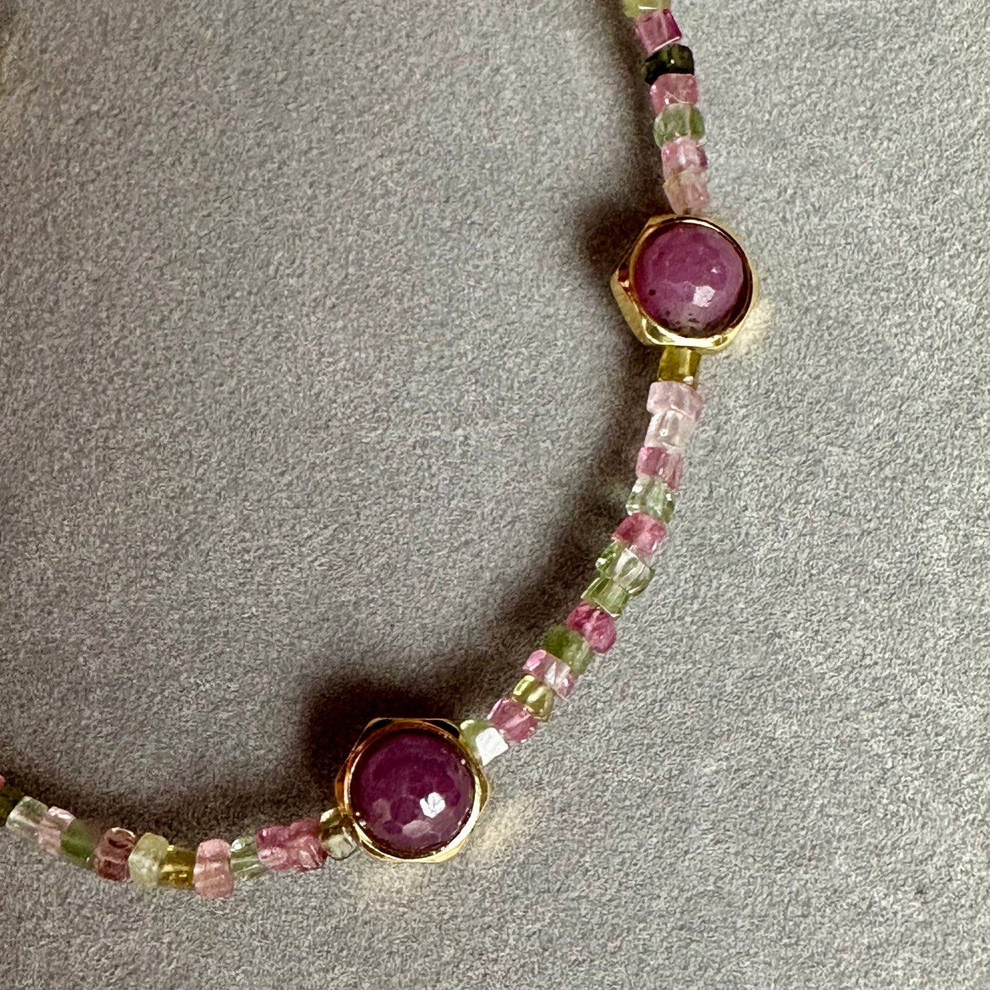 Multicolor Tourmaline Bracelet with Amethyst | Gold Stainless Steel