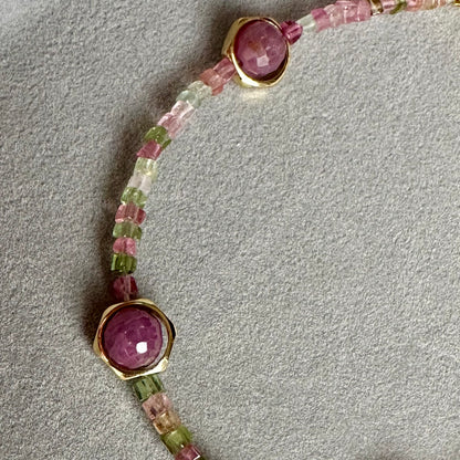 Multicolor Tourmaline Bracelet with Amethyst | Gold Stainless Steel