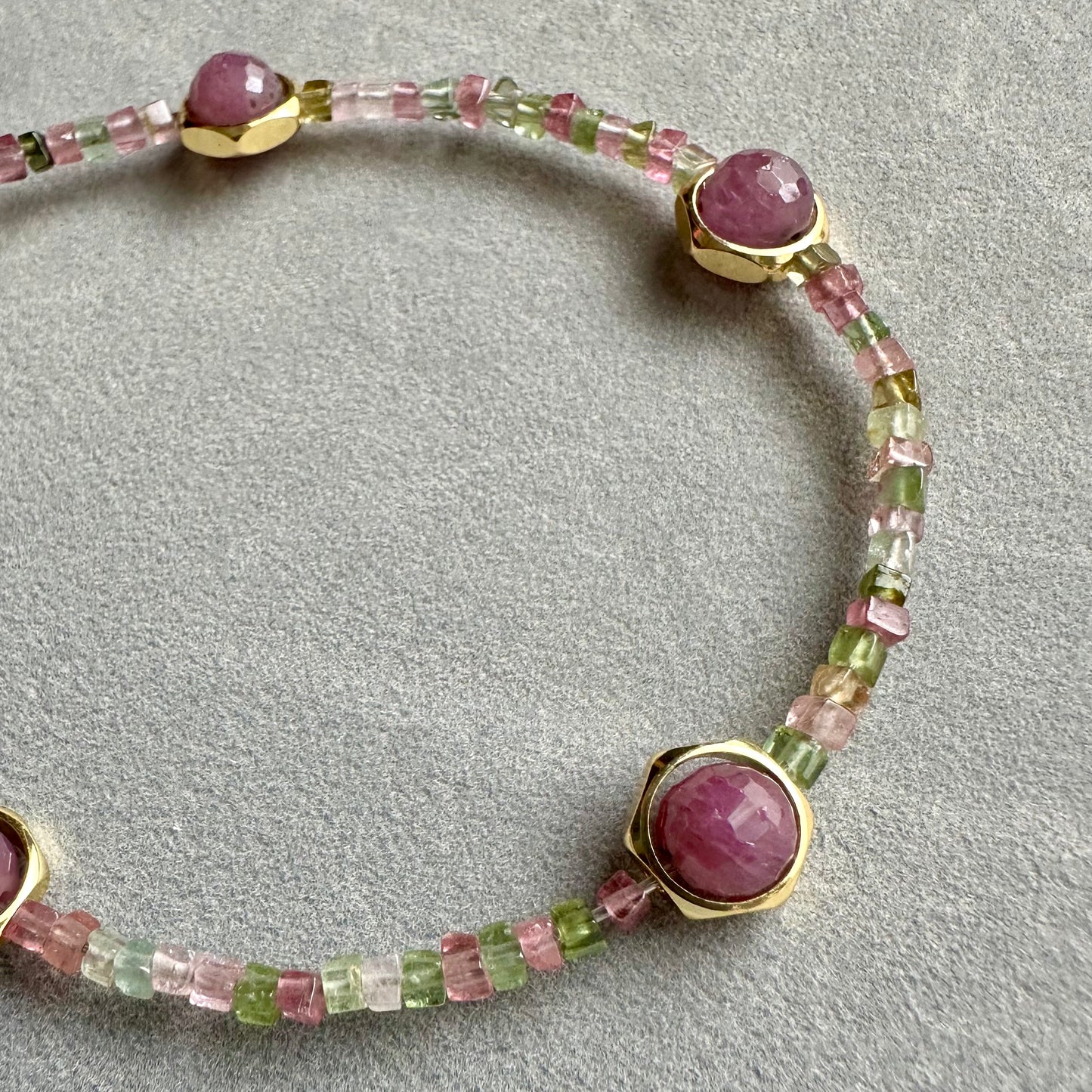 Multicolor Tourmaline Bracelet with Amethyst | Gold Stainless Steel