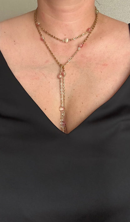 Natural Green Opal Long Chain Necklace | 1 Meter | Stainless Steel | Convertible Wrap Necklace