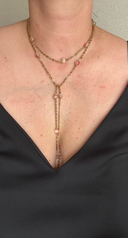 Natural Green Opal Long Chain Necklace | 1 Meter | Stainless Steel | Convertible Wrap Necklace