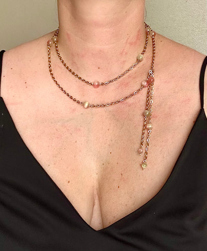 Natural Green Opal Long Chain Necklace | 1 Meter | Stainless Steel | Convertible Wrap Necklace
