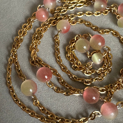 Natural Green Opal Long Chain Necklace | 1 Meter | Stainless Steel | Convertible Wrap Necklace
