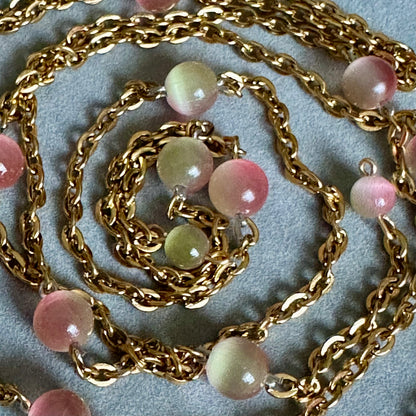 Natural Green Opal Long Chain Necklace | 1 Meter | Stainless Steel | Convertible Wrap Necklace