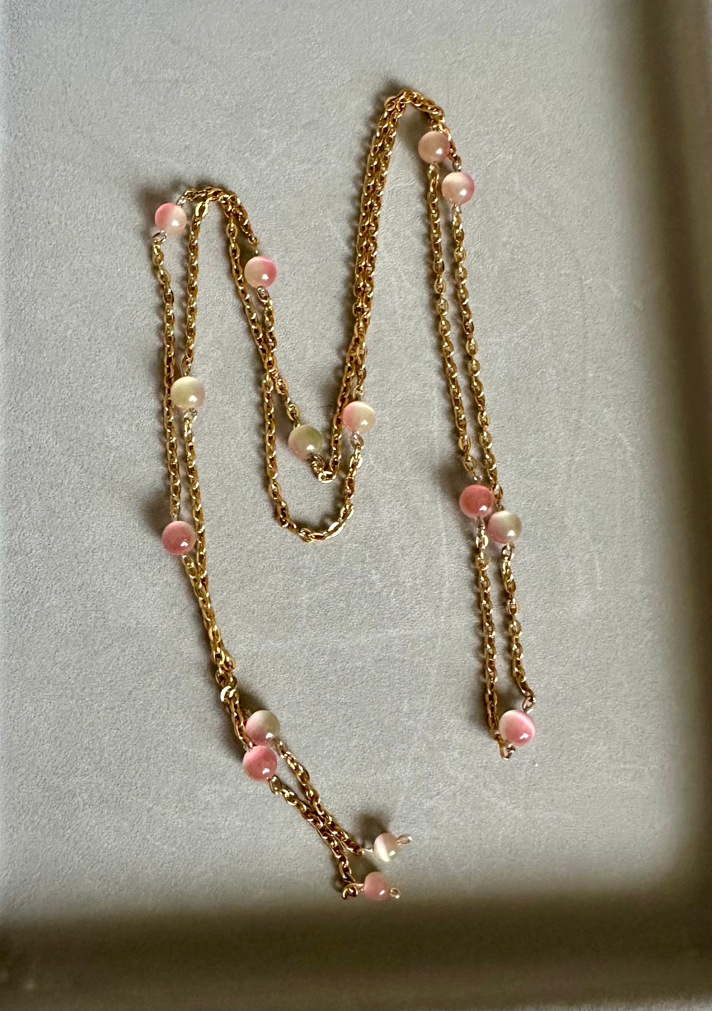Natural Green Opal Long Chain Necklace | 1 Meter | Stainless Steel | Convertible Wrap Necklace