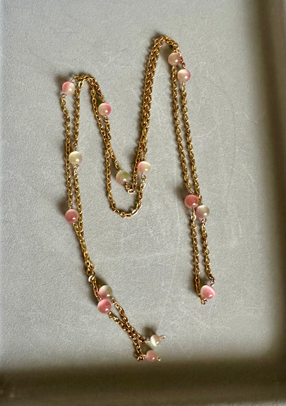 Natural Green Opal Long Chain Necklace | 1 Meter | Stainless Steel | Convertible Wrap Necklace