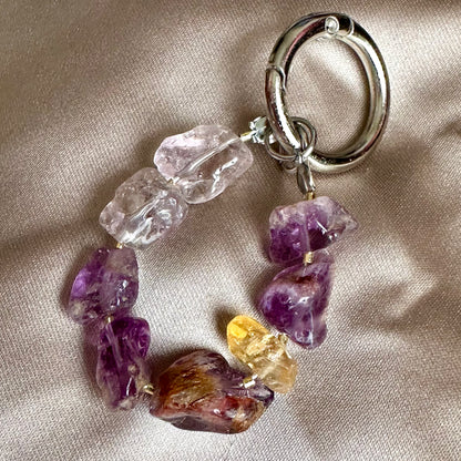 Natural Garden Amethyst & Citrine Phone Charm | Handmade Crystal Phone Strap | Stainless Steel