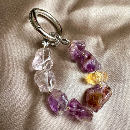 Natural Garden Amethyst & Citrine Phone Charm | Handmade Crystal Phone Strap | Stainless Steel