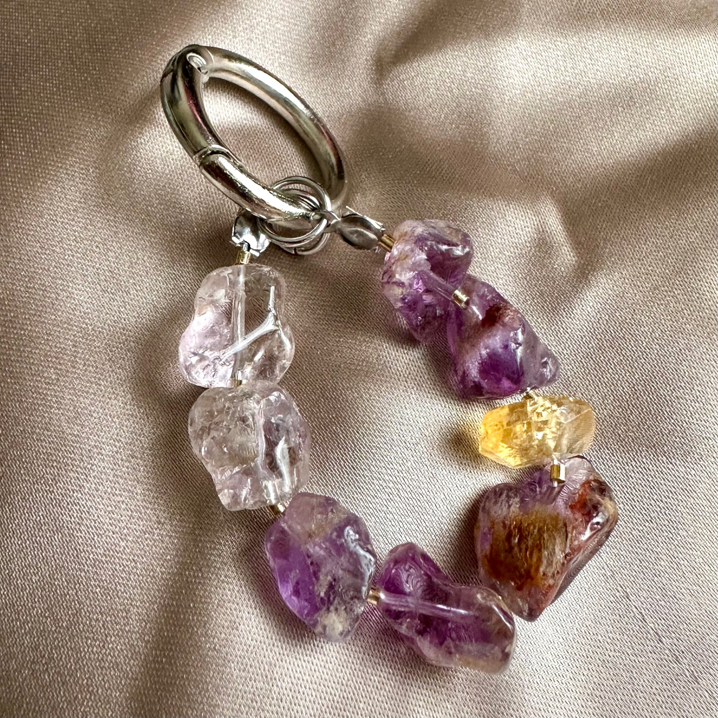 Natural Garden Amethyst & Citrine Phone Charm | Handmade Crystal Phone Strap | Stainless Steel