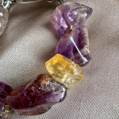 Natural Garden Amethyst & Citrine Phone Charm | Handmade Crystal Phone Strap | Stainless Steel