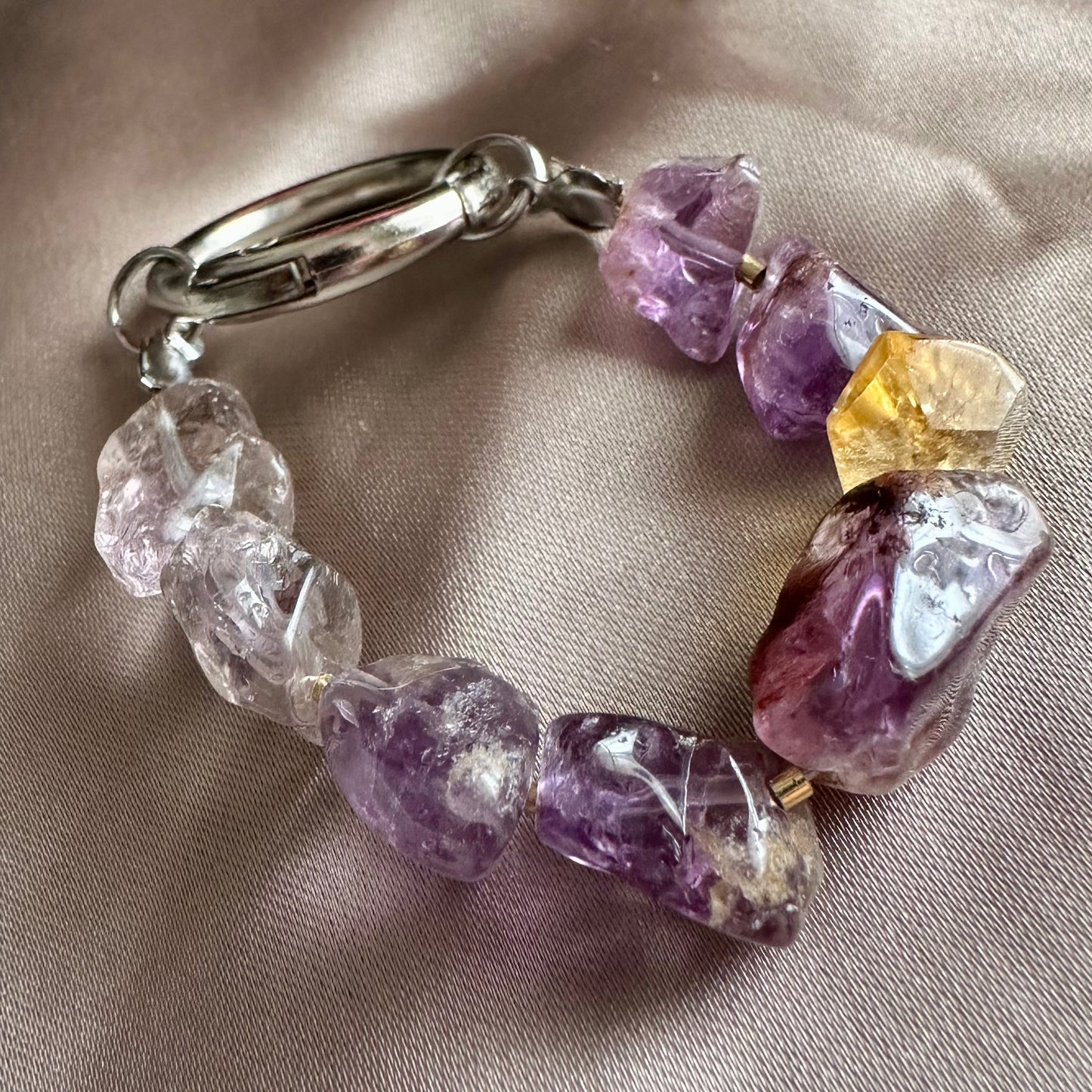 Natural Garden Amethyst & Citrine Phone Charm | Handmade Crystal Phone Strap | Stainless Steel