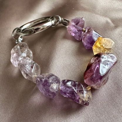 Natural Garden Amethyst & Citrine Phone Charm | Handmade Crystal Phone Strap | Stainless Steel