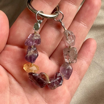 Natural Garden Amethyst & Citrine Phone Charm | Handmade Crystal Phone Strap | Stainless Steel