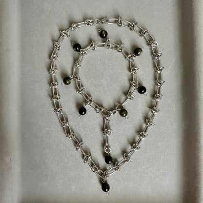 Midnight Halo – Silver Sheen Obsidian Jewelry Set
