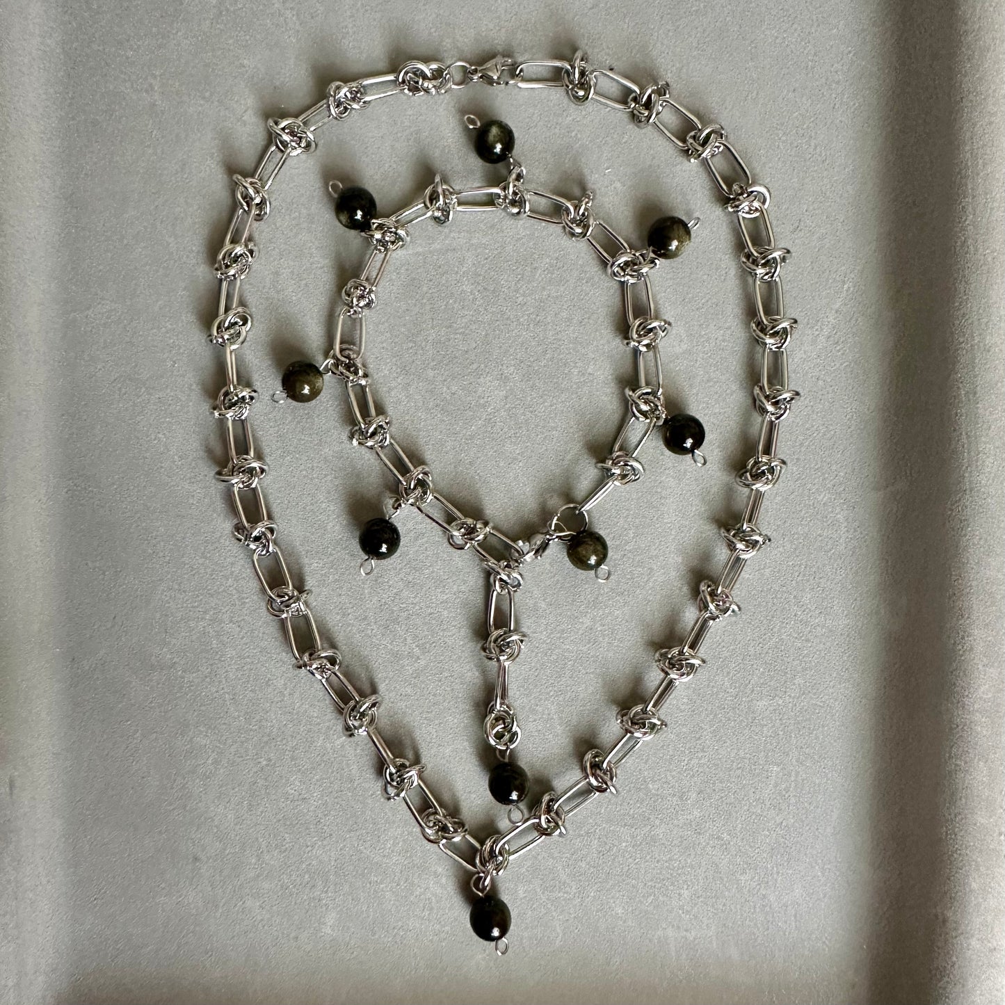 Midnight Halo – Silver Sheen Obsidian Jewelry Set