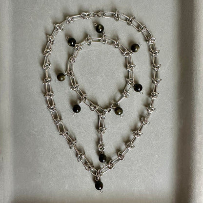 Midnight Halo – Silver Sheen Obsidian Jewelry Set