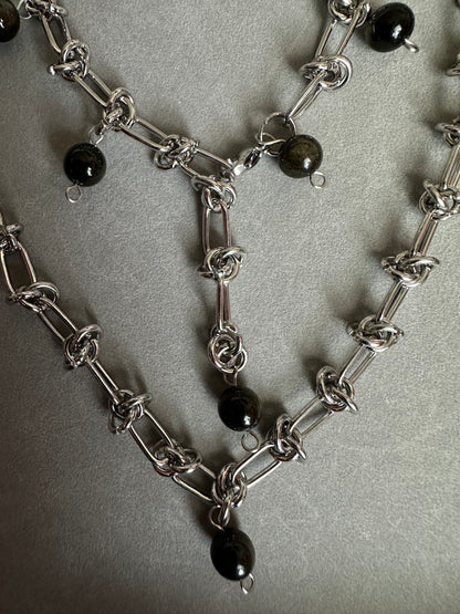 Midnight Halo – Silver Sheen Obsidian Jewelry Set