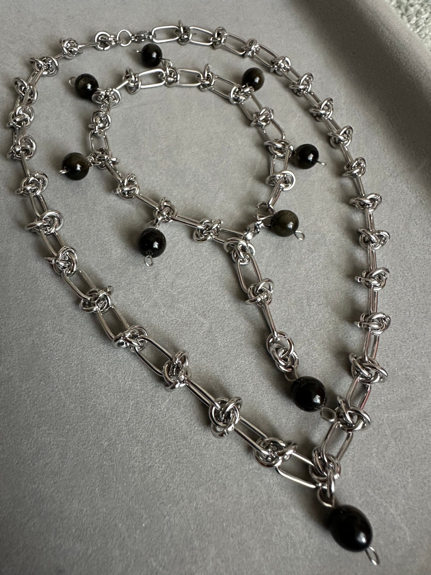 Midnight Halo – Silver Sheen Obsidian Jewelry Set