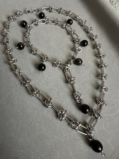 Midnight Halo – Silver Sheen Obsidian Jewelry Set