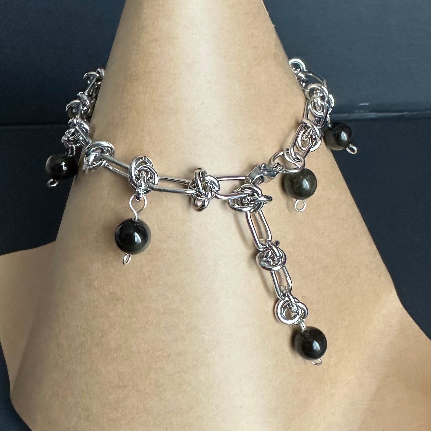Midnight Halo – Silver Sheen Obsidian Jewelry Set