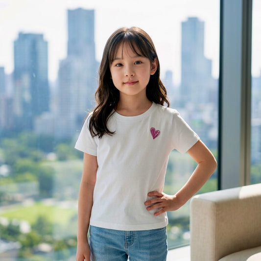 Rainbow Heart Cotton T-Shirt | White | Kids