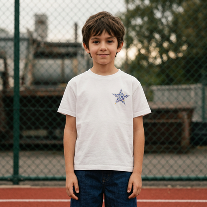 Kids Dry T-Shirt – Hand-Drawn Star by Layla | Quick-Dry | White & Beige