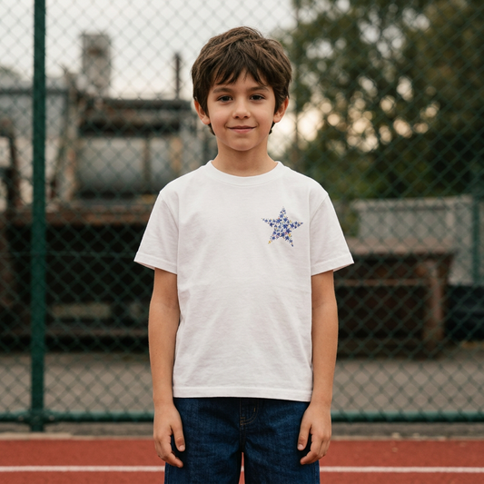 Kids Dry T-Shirt – Hand-Drawn Star by Layla | Quick-Dry | White & Beige