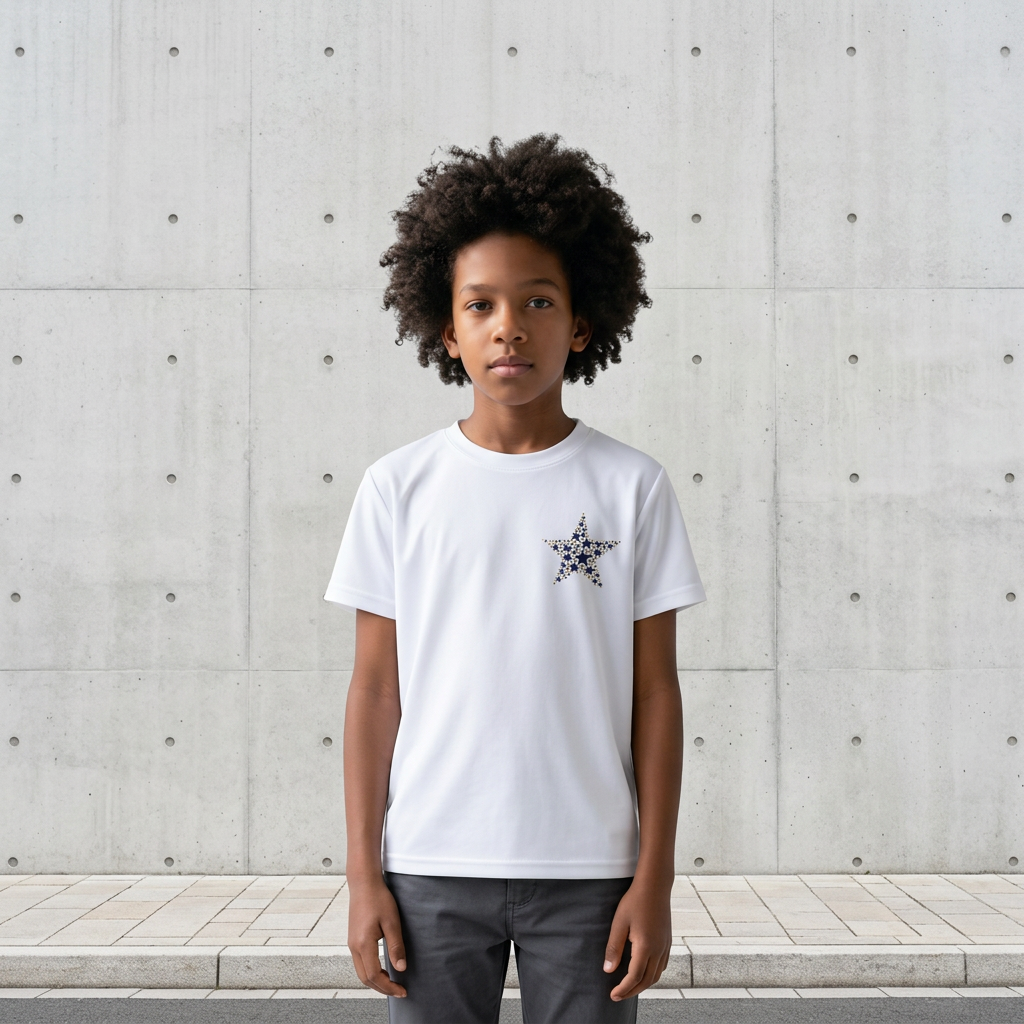 Kids Dry T-Shirt – Hand-Drawn Star by Layla | Quick-Dry | White & Beige
