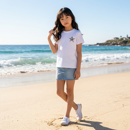 Kids Dry T-Shirt – Hand-Drawn Star by Layla | Quick-Dry | White & Beige