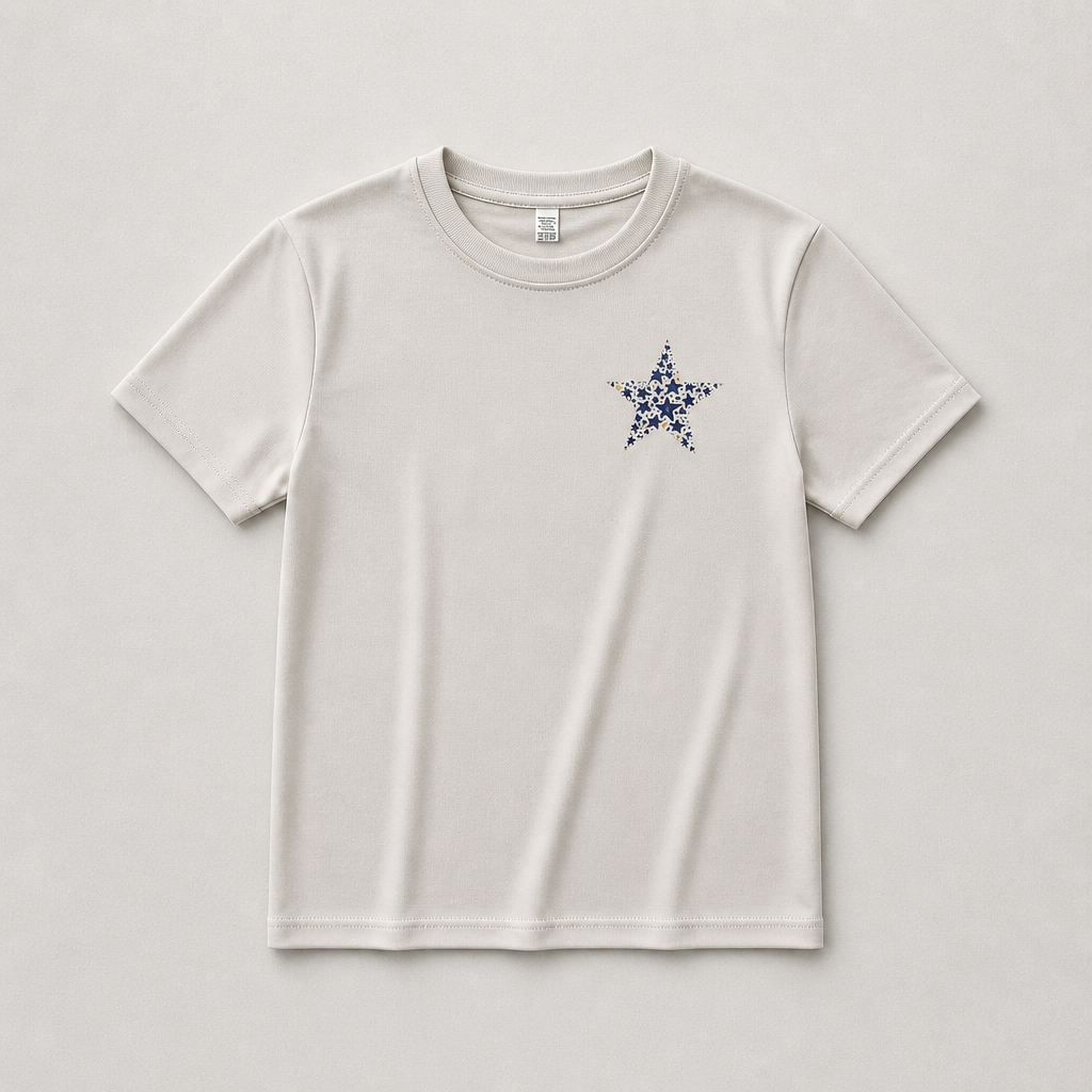 Kids Dry T-Shirt – Hand-Drawn Star by Layla | Quick-Dry | White & Beige