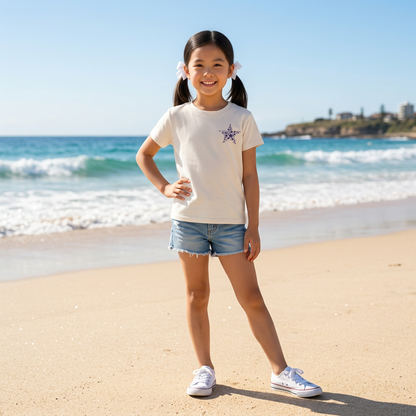 Kids Dry T-Shirt – Hand-Drawn Star by Layla | Quick-Dry | White & Beige