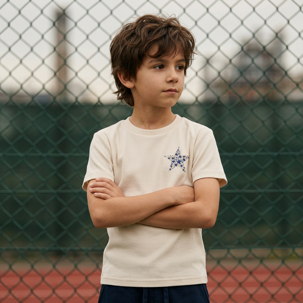 Kids Dry T-Shirt – Hand-Drawn Star by Layla | Quick-Dry | White & Beige
